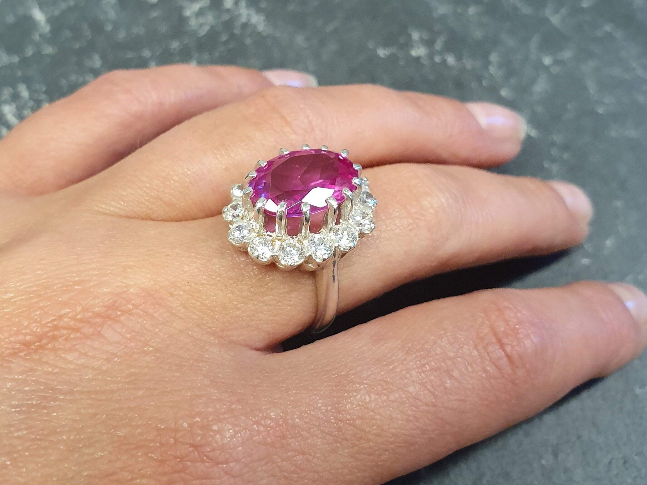 Pink Victorian Ring, Created Alexandrite, Engagement Ring, Pink Diamond Ring, Princess Diana Ring, Royal Ring, Pink Ring, Solid Silver Ring