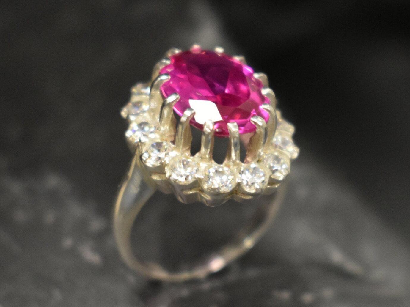 Pink Victorian Ring, Created Alexandrite, Engagement Ring, Pink Diamond Ring, Princess Diana Ring, Royal Ring, Pink Ring, Solid Silver Ring