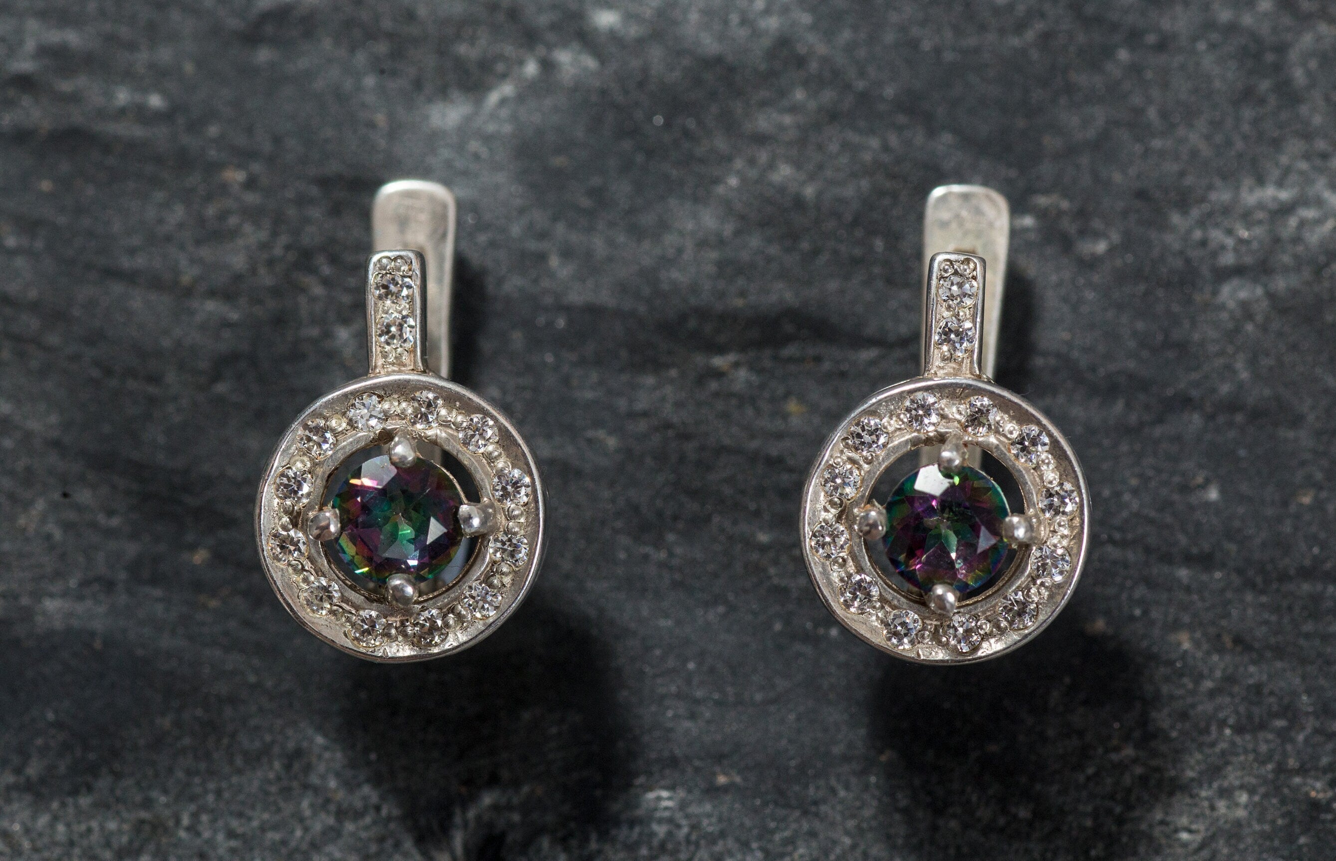 Round Earrings, Mystic Topaz Earrings, Natural Topaz Earrings, Purple Earrings, December Birthstone, Vintage Earrings, Solid Silver Earrings