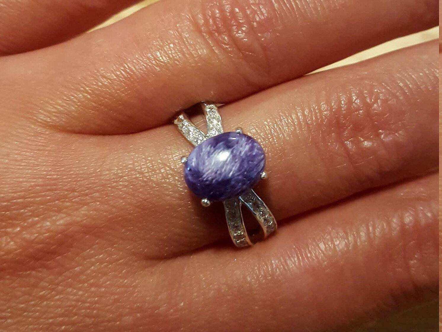 Charoite Ring, Natural Charoite, Solitaire Ring, Vintage Ring, Vintage Silver Ring, Scorpio Birthstone, Purple Ring, Charoite, Silver Ring