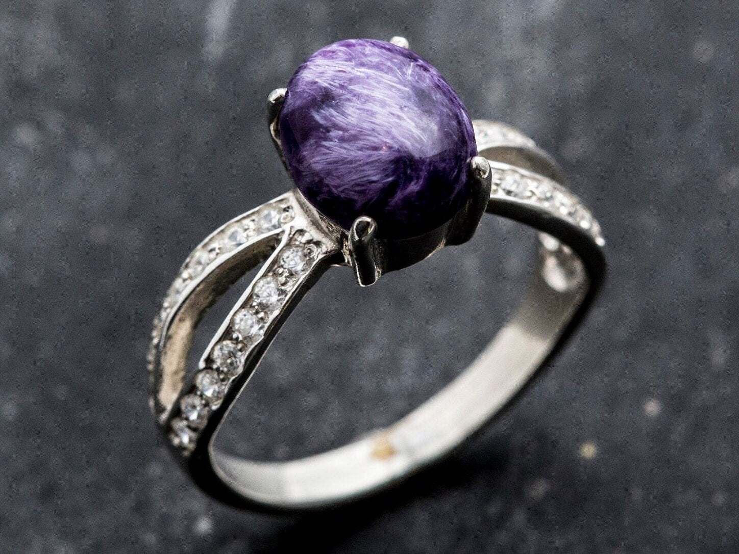 Charoite Ring, Natural Charoite, Solitaire Ring, Vintage Ring, Vintage Silver Ring, Scorpio Birthstone, Purple Ring, Charoite, Silver Ring