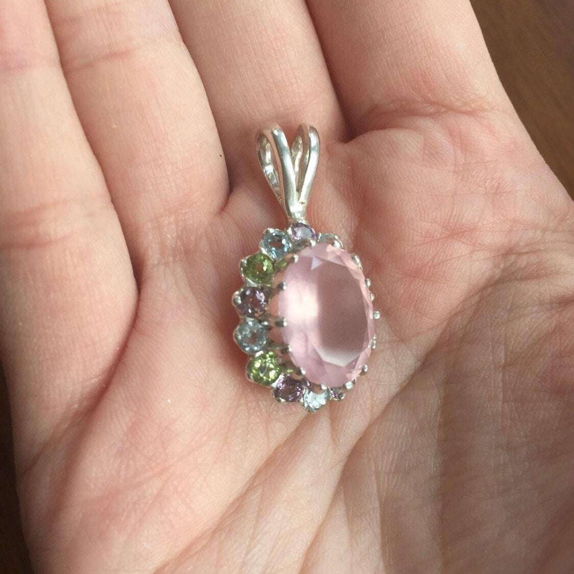 Rose Quartz Pendant, Topaz Pendant, Birthstone Pendant, Pink Gem Pendant, December Birthstone, Feb Birthstone, August Birthstone