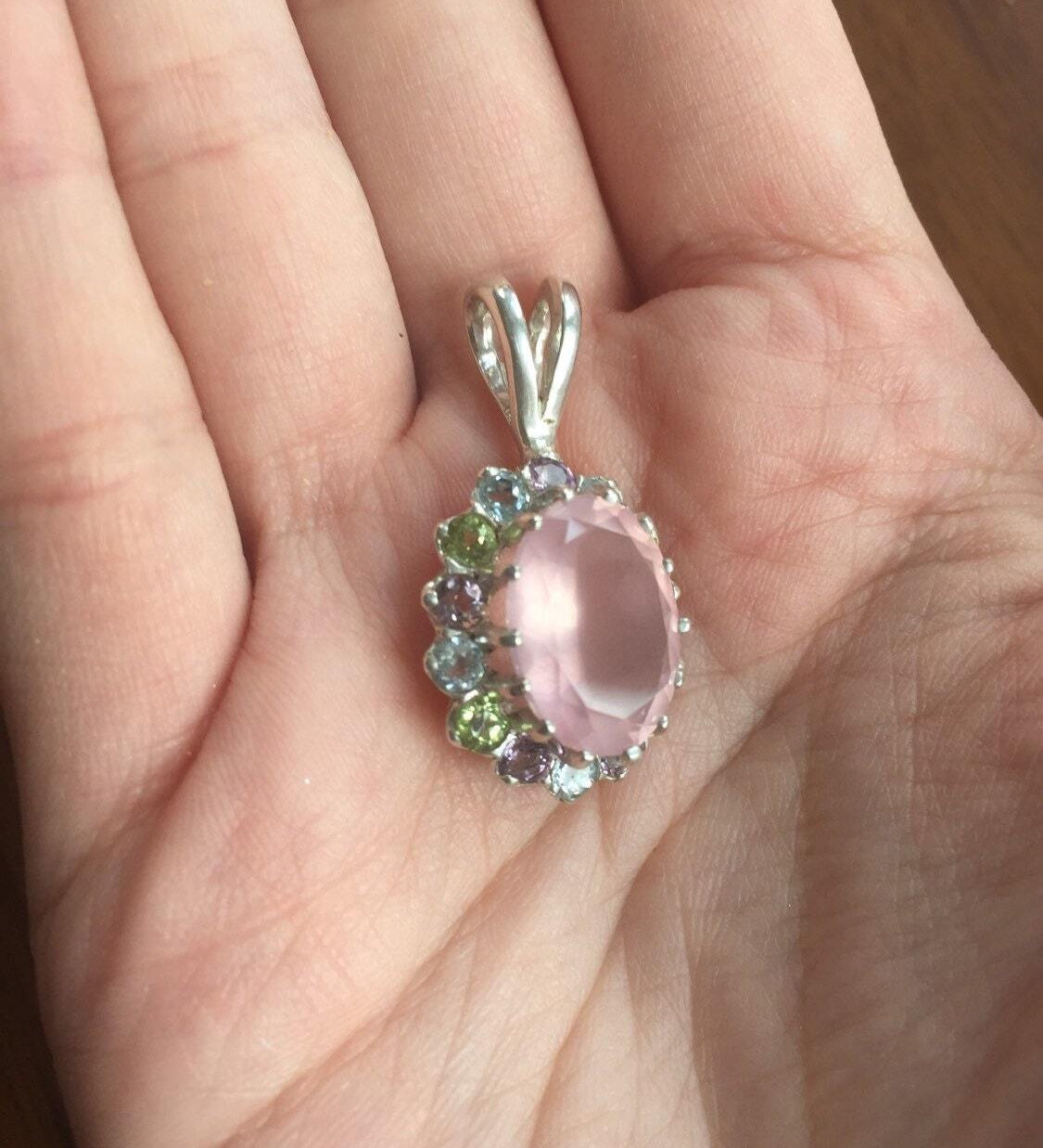 Rose Quartz Pendant, Topaz Pendant, Birthstone Pendant, Pink Gem Pendant, December Birthstone, Feb Birthstone, August Birthstone