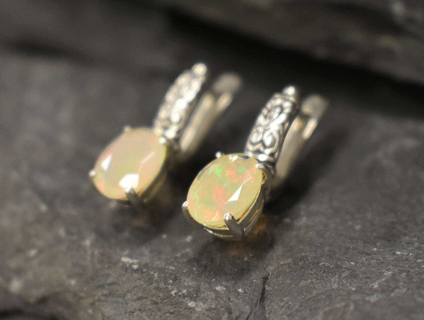 Fire Opal Earrings, Natural Opal, Large Opal Earrings, Fire Opal Studs, Real Opal Earrings, Boho Earrings, Genuine Opal, Silver Earrings