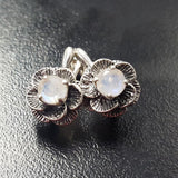 Rose Moonstone Earrings - Vintage Flower Earrings - Antique Drop Earrings