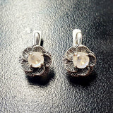 Rose Moonstone Earrings - Vintage Flower Earrings - Antique Drop Earrings