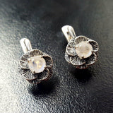 Rose Moonstone Earrings - Vintage Flower Earrings - Antique Drop Earrings