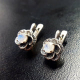 Rose Moonstone Earrings - Vintage Flower Earrings - Antique Drop Earrings