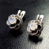 Rose Moonstone Earrings - Vintage Flower Earrings - Antique Drop Earrings