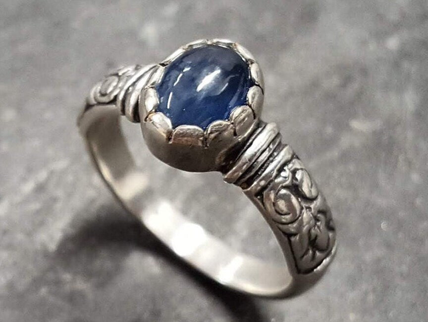 Tribal Ring, Natural Sapphire, Sapphire Ring, September Birthstone, Blue Dainty Ring, Vintage Ring, September Ring, Solid Silver Ring