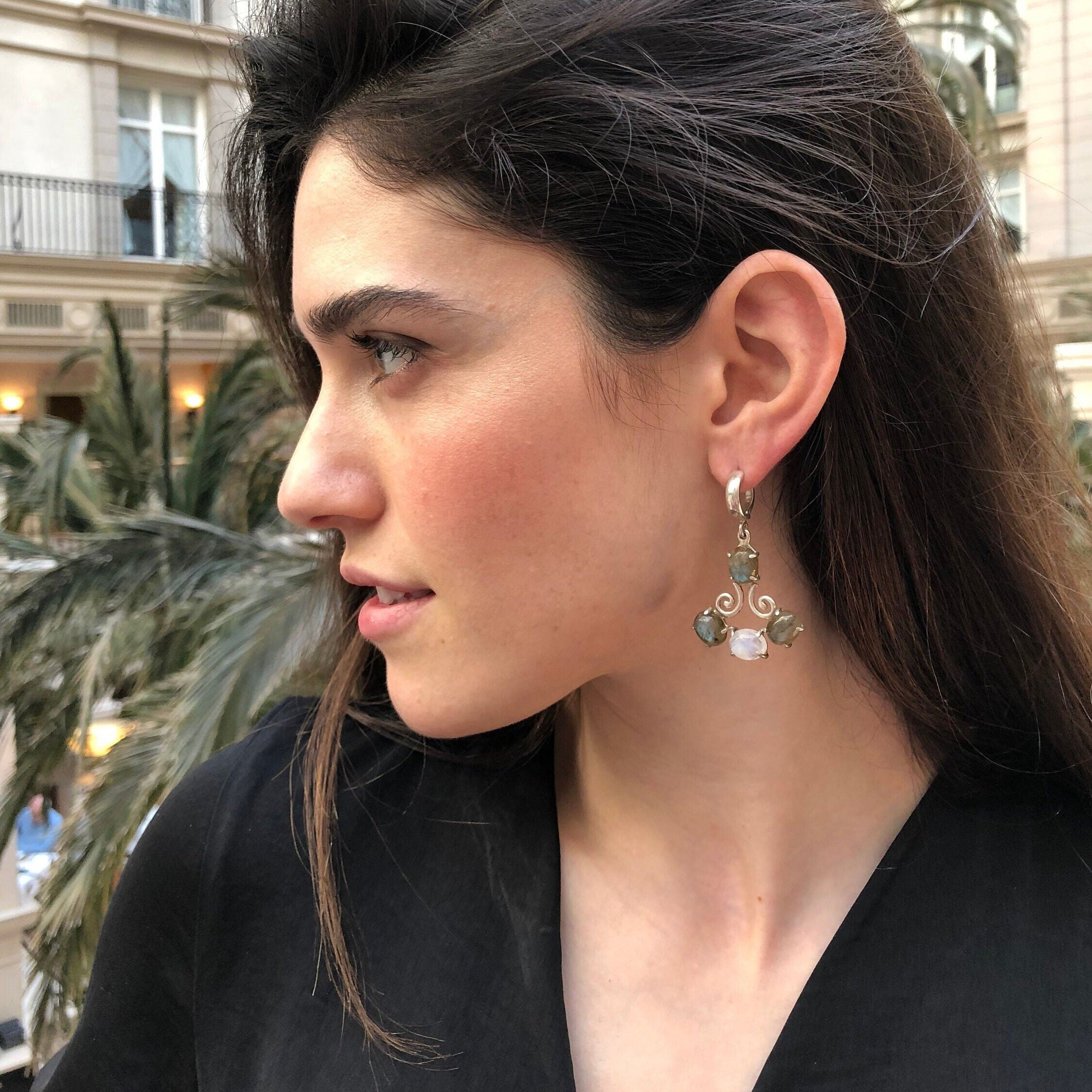 Labradorite Earrings, Rainbow Moonstone, Vintage Earrings, Natural Stone, Rainbow Moonstone Earrings, Birthstone Earrings, Silver Earrings