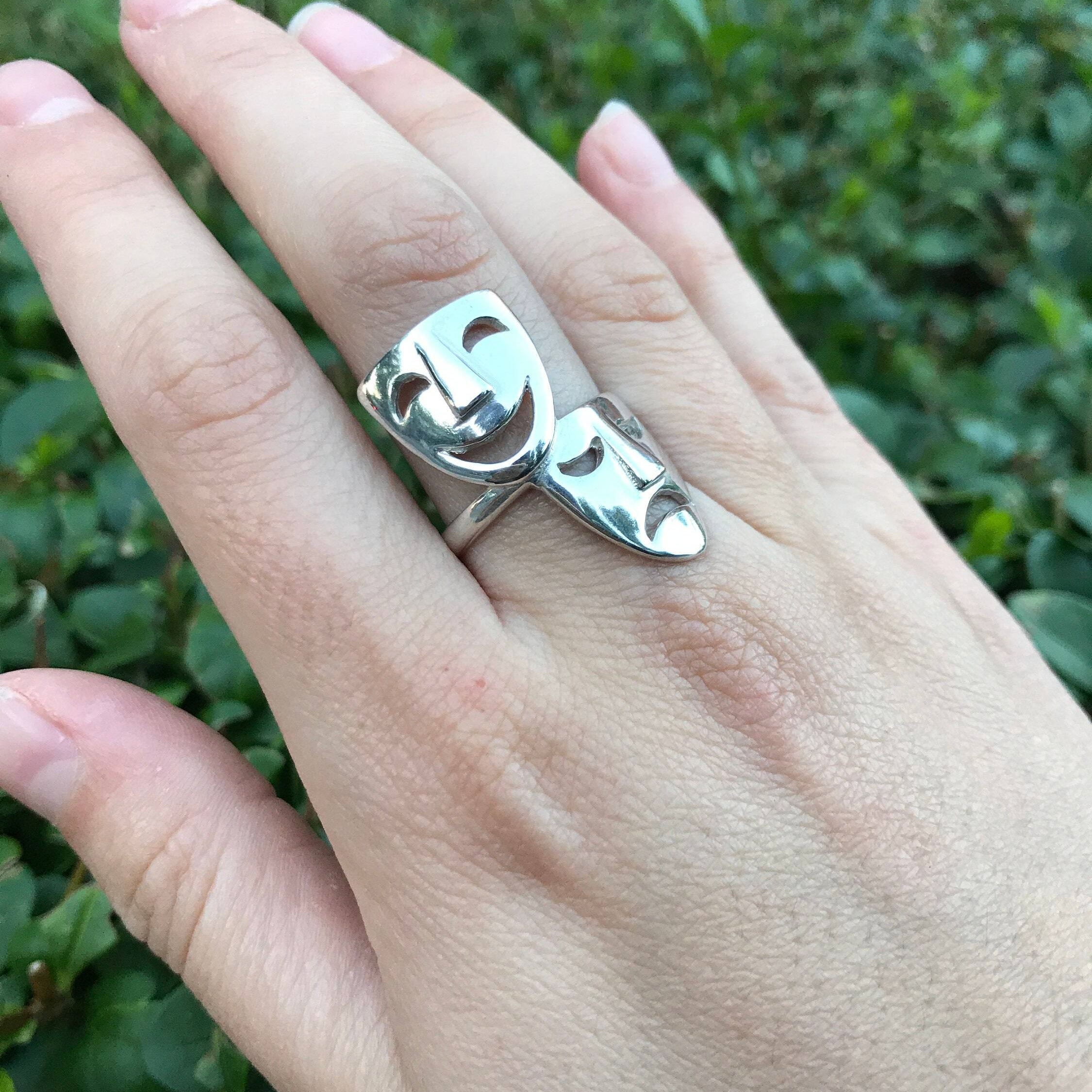 Face Ring, Solid Silver Ring, Theatre Ring, Statement Ring, Unique Silver Ring, Interesting Ring, Mask Ring, Sterling Silver Ring, Faces