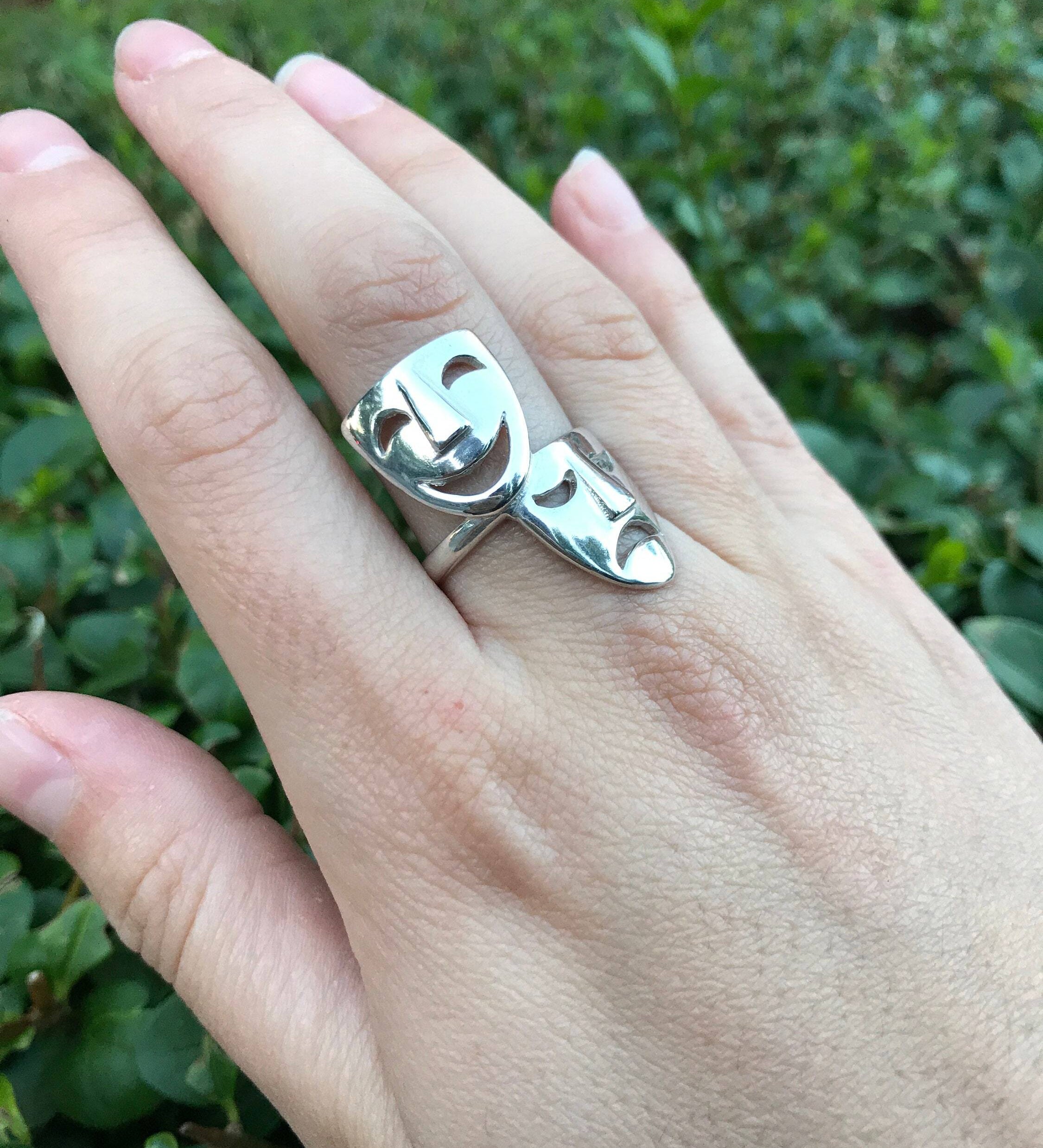 Face Ring, Solid Silver Ring, Theatre Ring, Statement Ring, Unique Silver Ring, Interesting Ring, Mask Ring, Sterling Silver Ring, Faces