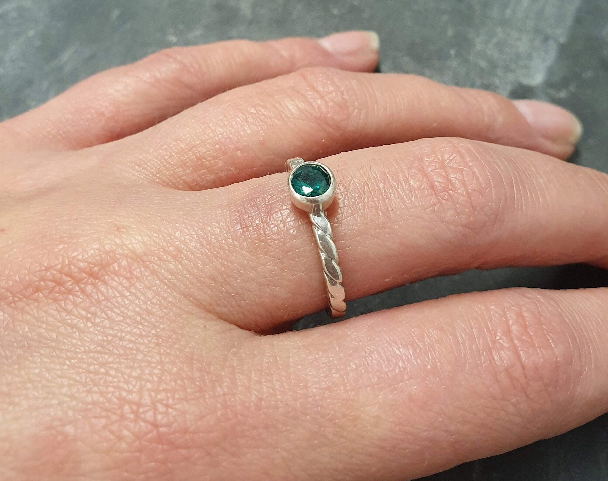 925 Sterling Silver Emerald Ring with Bezel setting, perfect May birthday gift and ideal for everyday elegance.