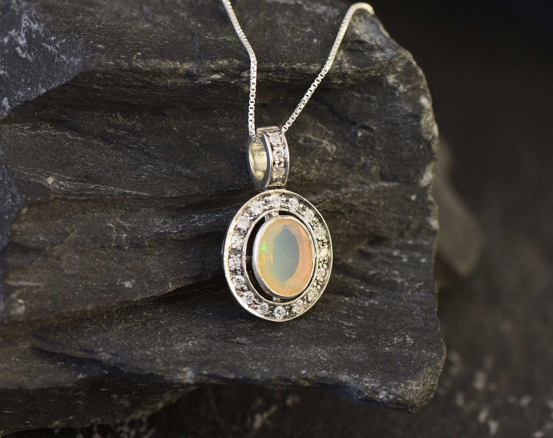 Opal Pendant, Ethiopian Opal, Natural Opal, October Birthstone, Vintage Pendant, Antique Pendant, Unique Pendant, Opal Necklace, 925 Silver