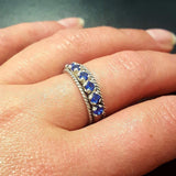 Wide Sapphire Band - Blue Half Eternity Ring - Vintage Stackable Ring