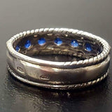 Wide Sapphire Band - Blue Half Eternity Ring - Vintage Stackable Ring