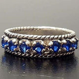 Wide Sapphire Band - Blue Half Eternity Ring - Vintage Stackable Ring