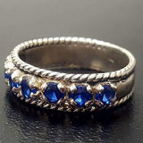 Wide Sapphire Band - Blue Half Eternity Ring - Vintage Stackable Ring