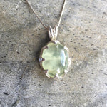 Prehnite Pendant, Natural Prehnite, May Birthstone, Large Oval Pendant, Silver Oval Pendant, Green Pendant, Vintage Pendant, Silver Pendant