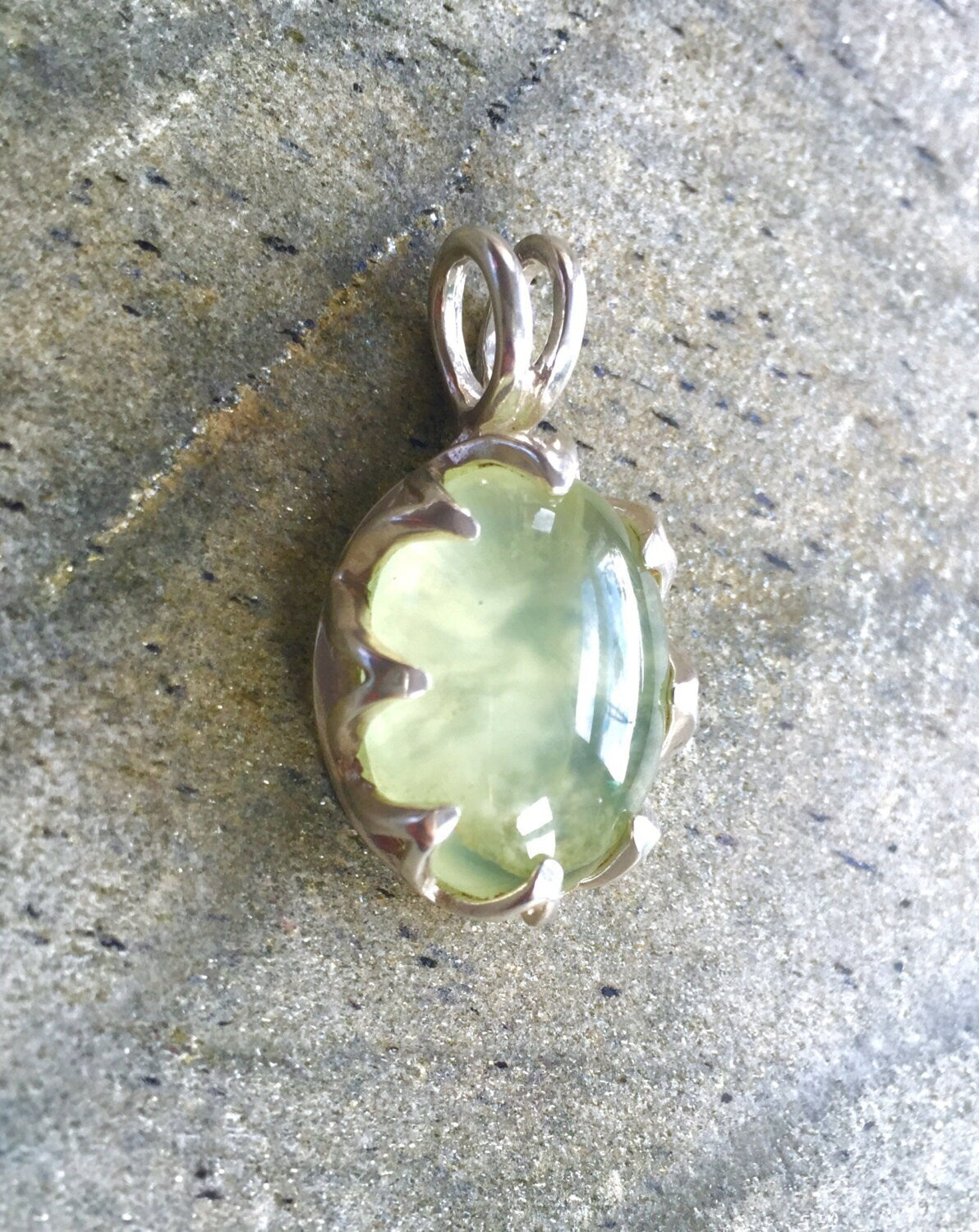 Prehnite Pendant, Natural Prehnite, May Birthstone, Large Oval Pendant, Silver Oval Pendant, Green Pendant, Vintage Pendant, Silver Pendant