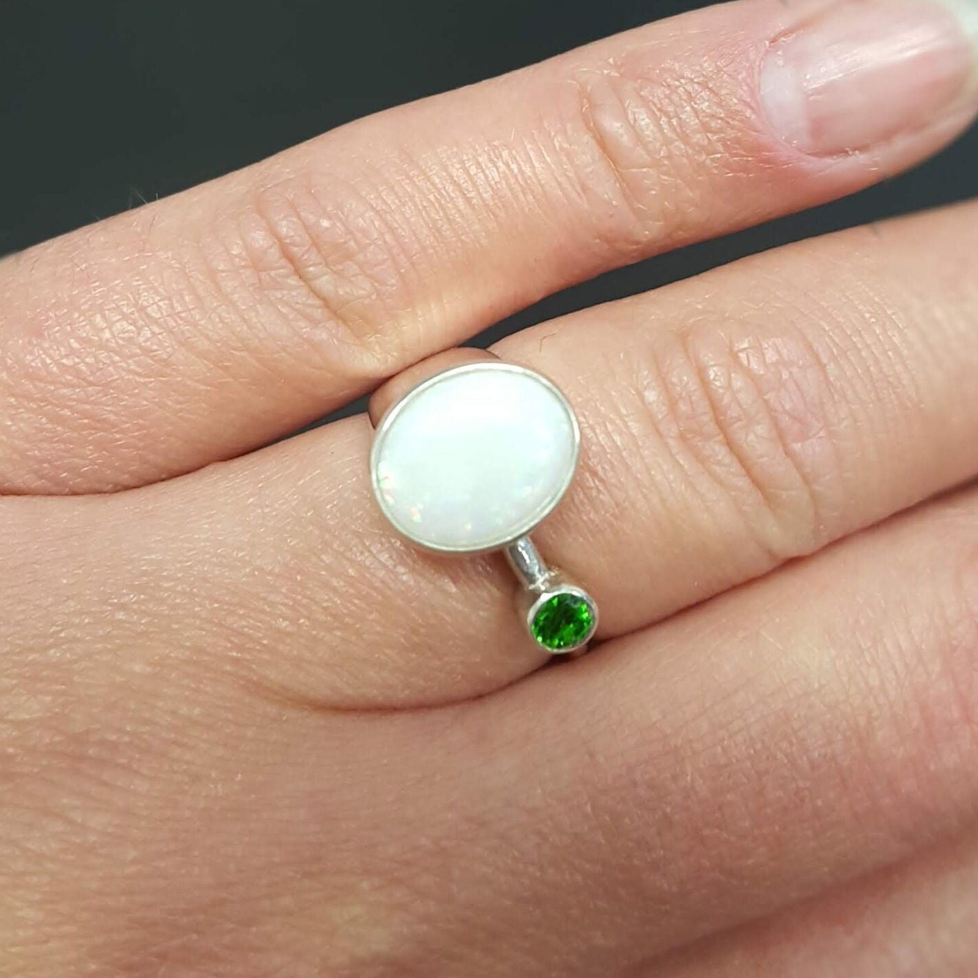 Natural Opal Ring, Opal Ring, Chrome Diopside Ring, Fire Opal, October Ring, Unique Ring, Fire Opal Ring, Australian Opal, Silver Ring, Opal