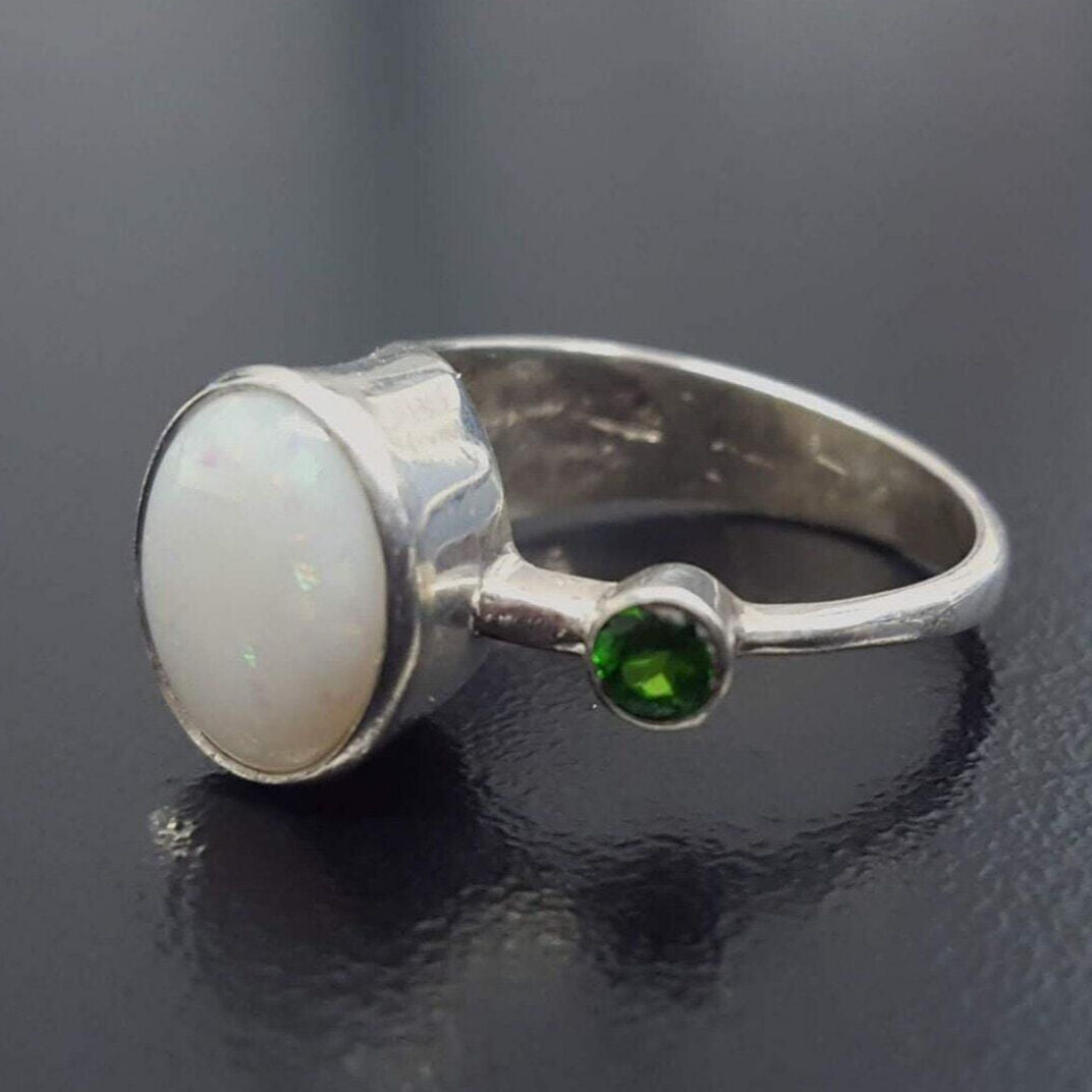 Natural Opal Ring, Opal Ring, Chrome Diopside Ring, Fire Opal, October Ring, Unique Ring, Fire Opal Ring, Australian Opal, Silver Ring, Opal