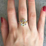 Citrine Flower Ring - Colorful Flower Ring - Multistone Flower Ring