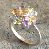 Citrine Flower Ring - Colorful Flower Ring - Multistone Flower Ring