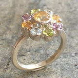 Citrine Flower Ring - Colorful Flower Ring - Multistone Flower Ring