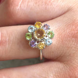 Citrine Flower Ring - Colorful Flower Ring - Multistone Flower Ring