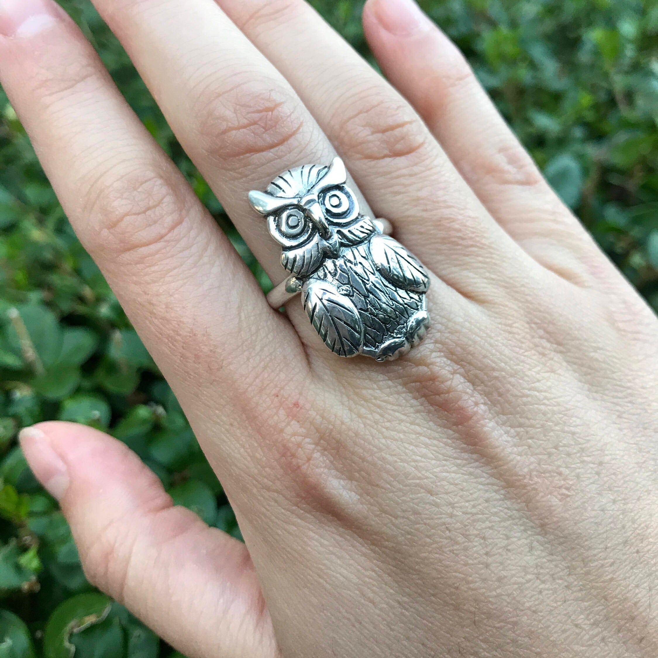 Large Owl Ring, Solid Silver Ring, Statement Ring, Silver Owl Ring, Wisdom Ring, Long Ring, Animal Ring, Bird Ring, Sterling Silver Ring