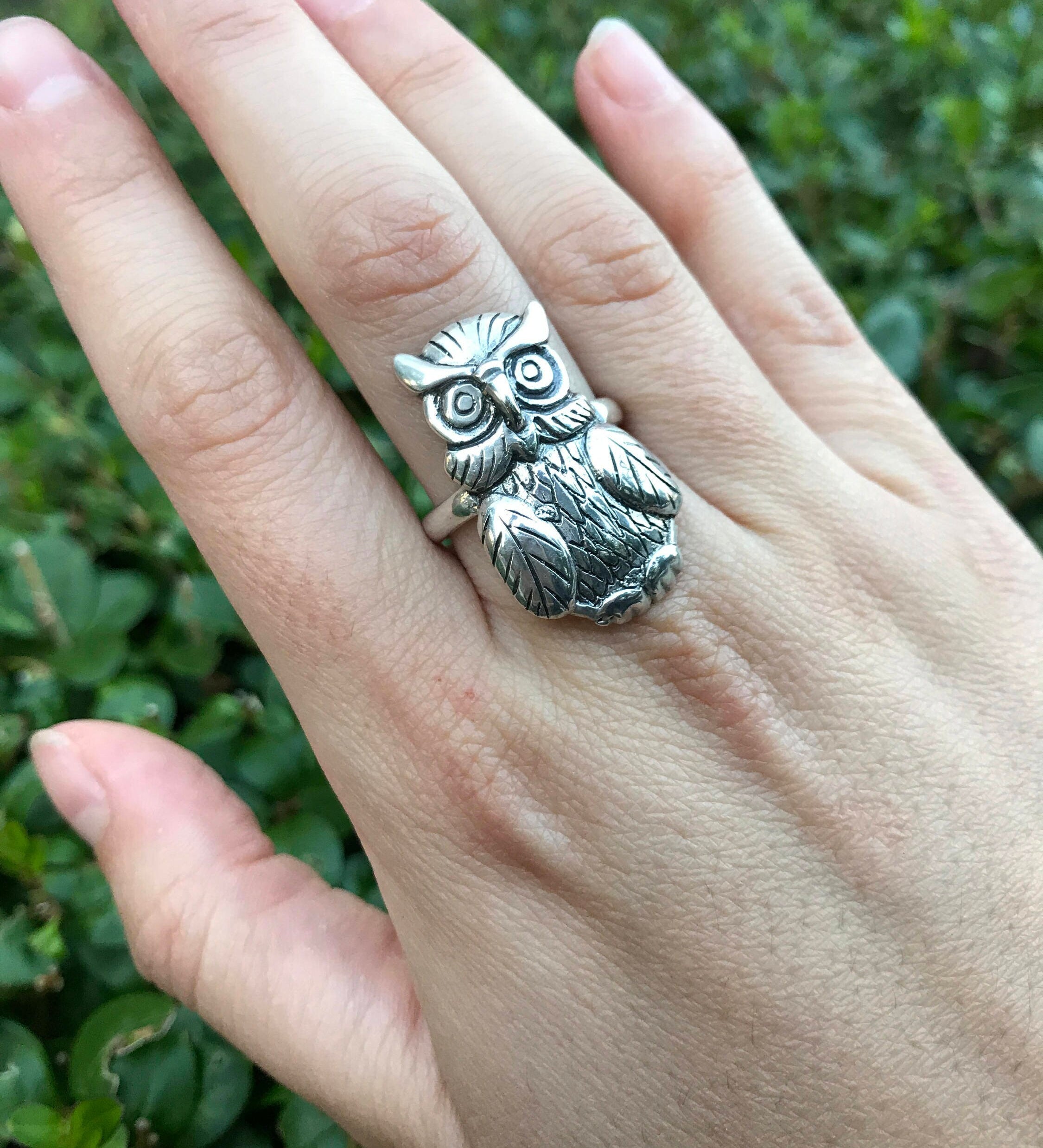 Large Owl Ring, Solid Silver Ring, Statement Ring, Silver Owl Ring, Wisdom Ring, Long Ring, Animal Ring, Bird Ring, Sterling Silver Ring