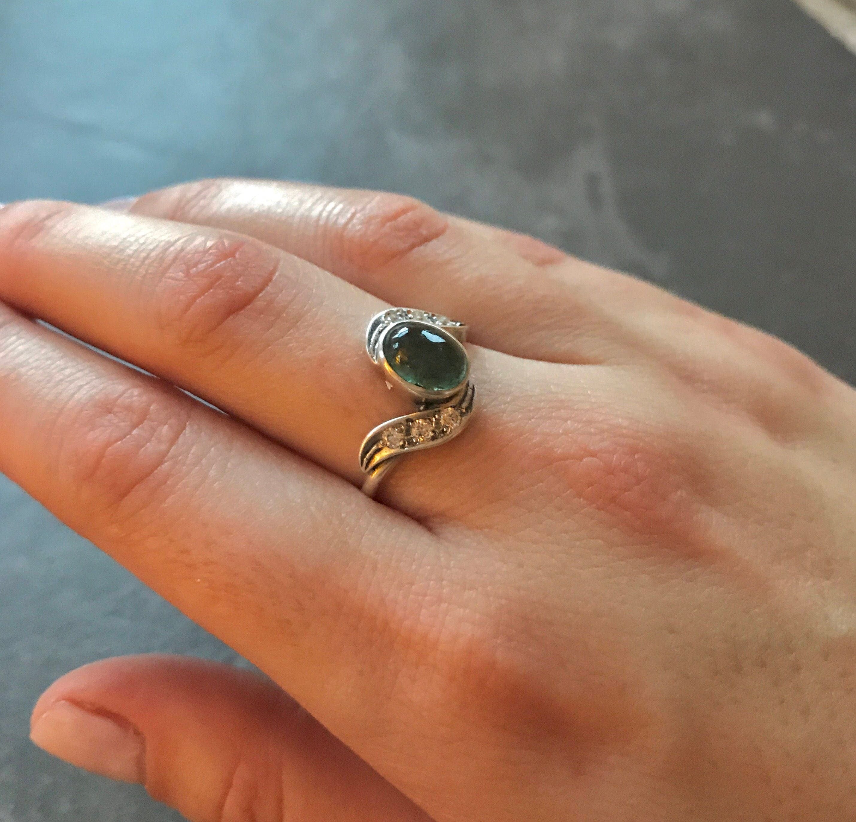 Tourmaline Ring, Green Tourmaline, Vintage Ring, Natural Tourmaline, October Birthstone, Birthstone Ring, Solid Silver, Real Tourmaline