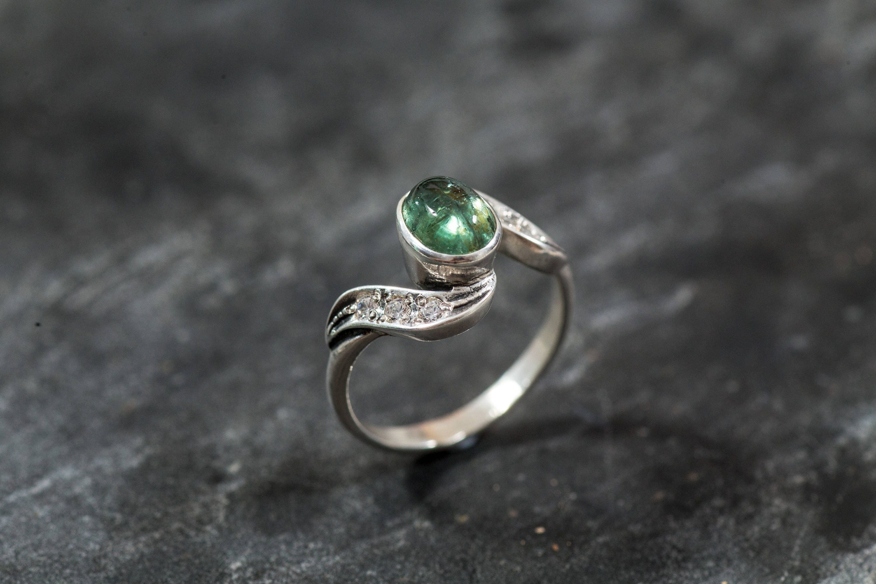 Tourmaline Ring, Green Tourmaline, Vintage Ring, Natural Tourmaline, October Birthstone, Birthstone Ring, Solid Silver, Real Tourmaline