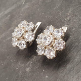 Flower Diamond Earrings - Vintage Flower Earrings, Clear Floral Studs