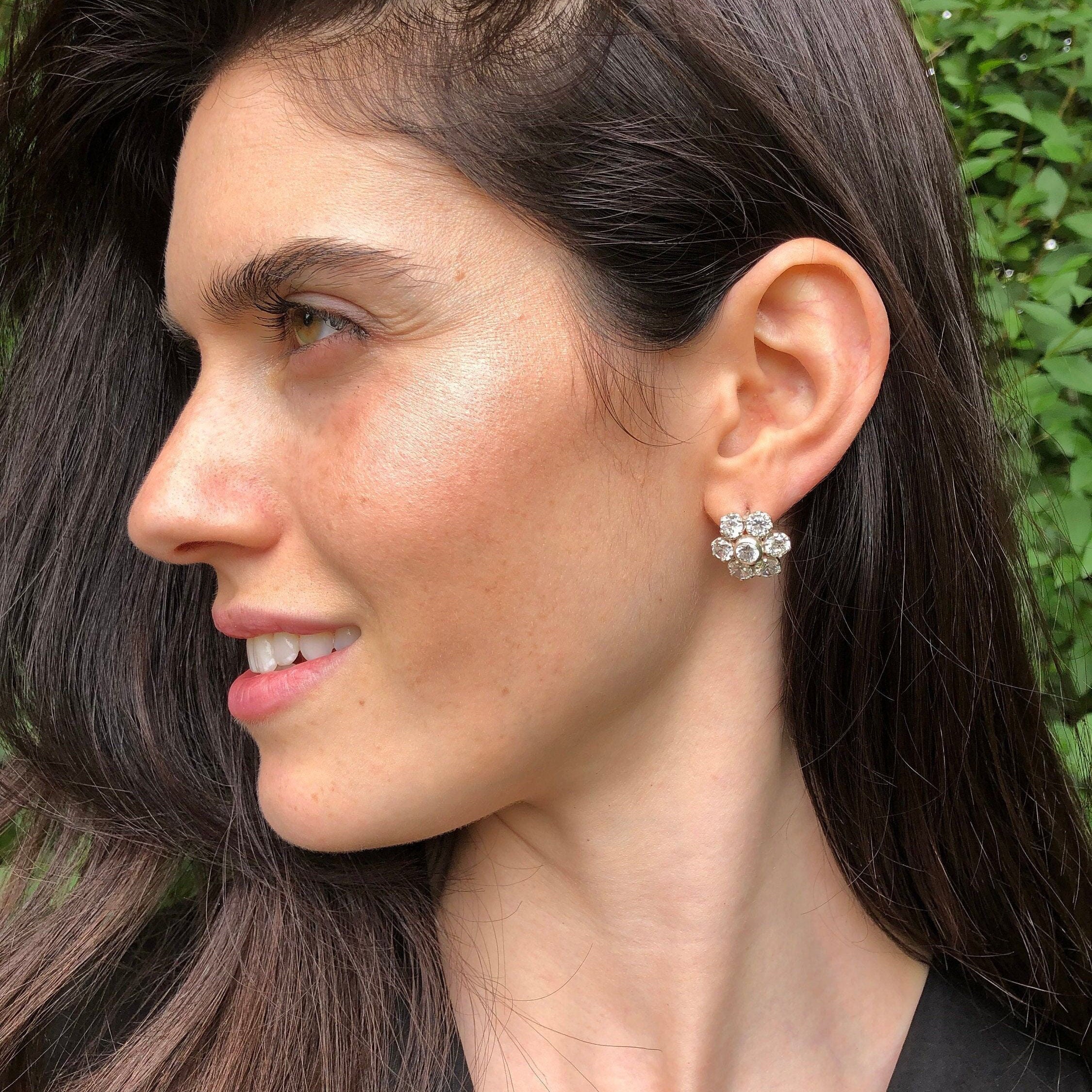 Sparkly Earrings, Diamond Earrings, Created Diamond, Valentines Gift, Flower Earrings, Vintage Flower Earrings, Floral Earrings, Diamond