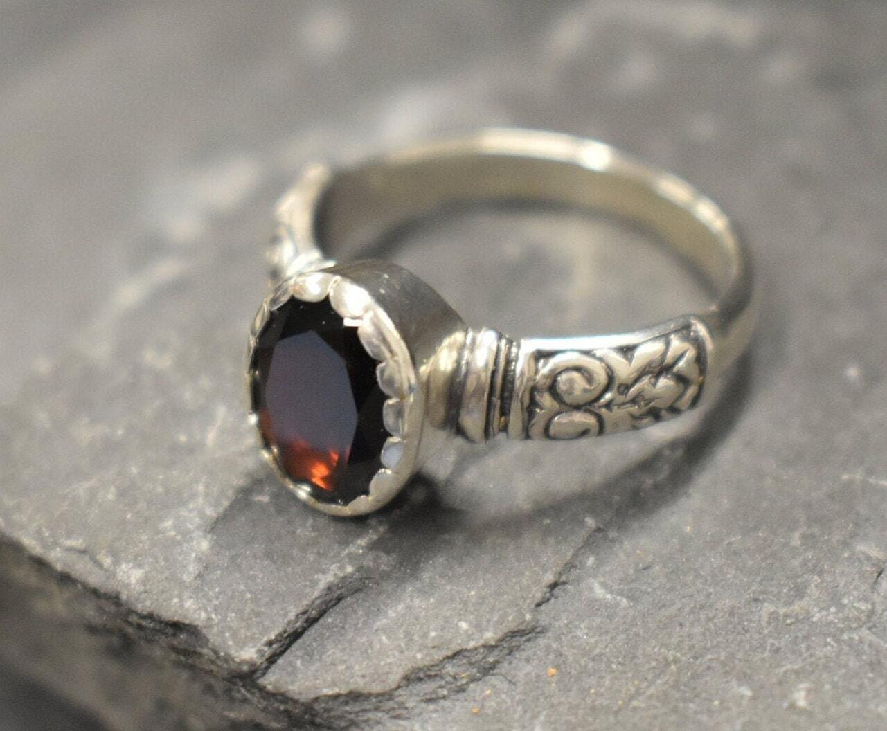 Red Garnet Ring, Natural Garnet, January Birthstone, Tribal Ring, Red Vintage Ring, Red Diamond Ring, Silver Tribal Ring, Solid Silver Ring