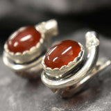 Genuine Carnelian Earrings - Large Red Studs - Red Agate Earrings