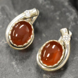 Genuine Carnelian Earrings - Large Red Studs - Red Agate Earrings