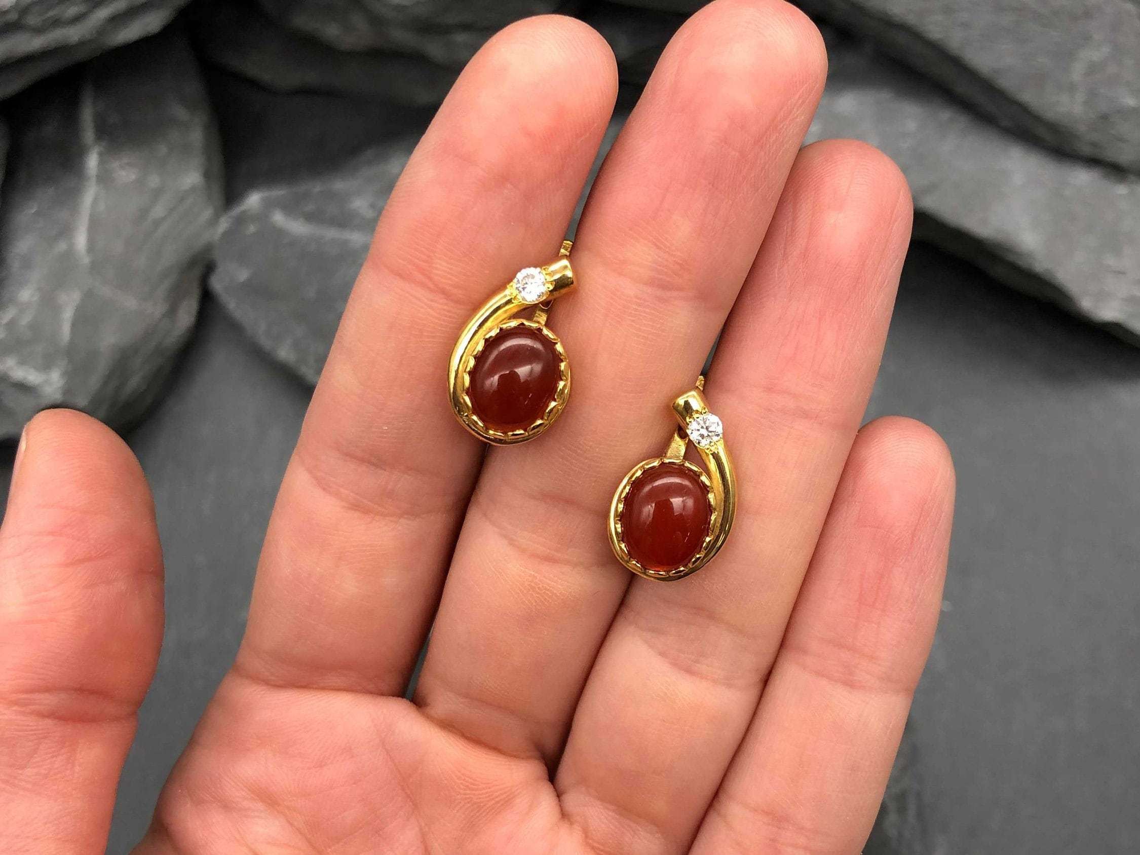 Carnelian Earrings, Red Agate Earrings, Vintage Earrings, Teardrop Earrings, Stud Earrings, Teardrop Studs, Red Studs, Solid Silver Earrings(1)