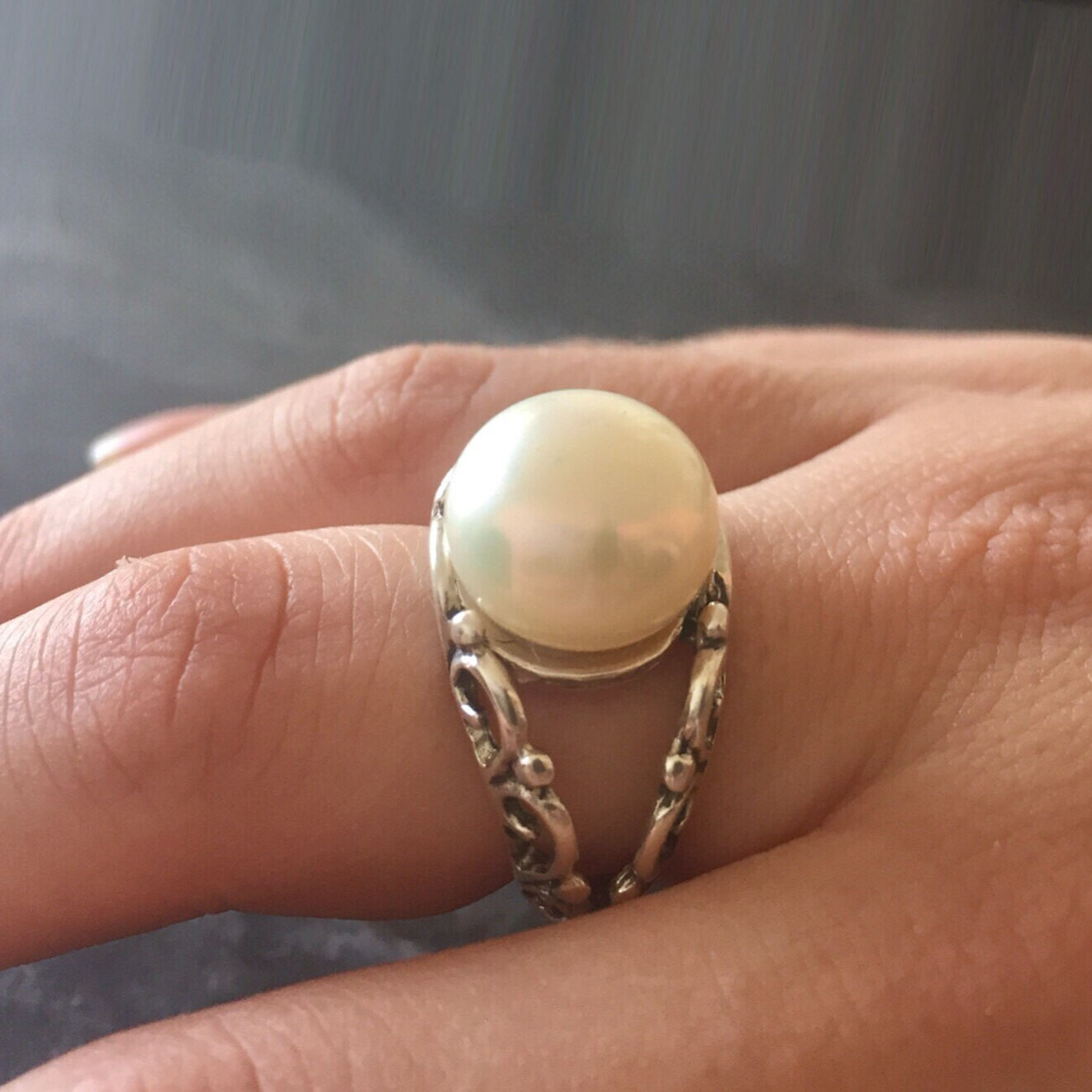 White Pearl Ring, Natural Pearl Ring, June Birthstone, Vintage Pearl Ring, Vintage Style Ring, June Ring, White Pearl, Solid Silver Ring