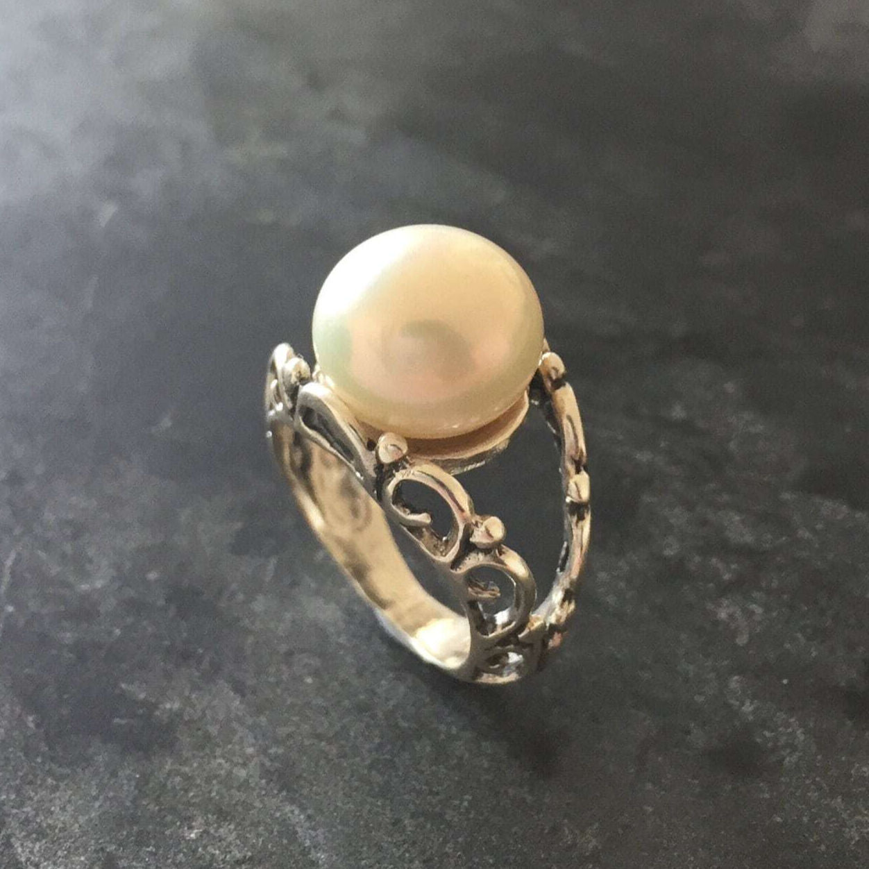 White Pearl Ring, Natural Pearl Ring, June Birthstone, Vintage Pearl Ring, Vintage Style Ring, June Ring, White Pearl, Solid Silver Ring