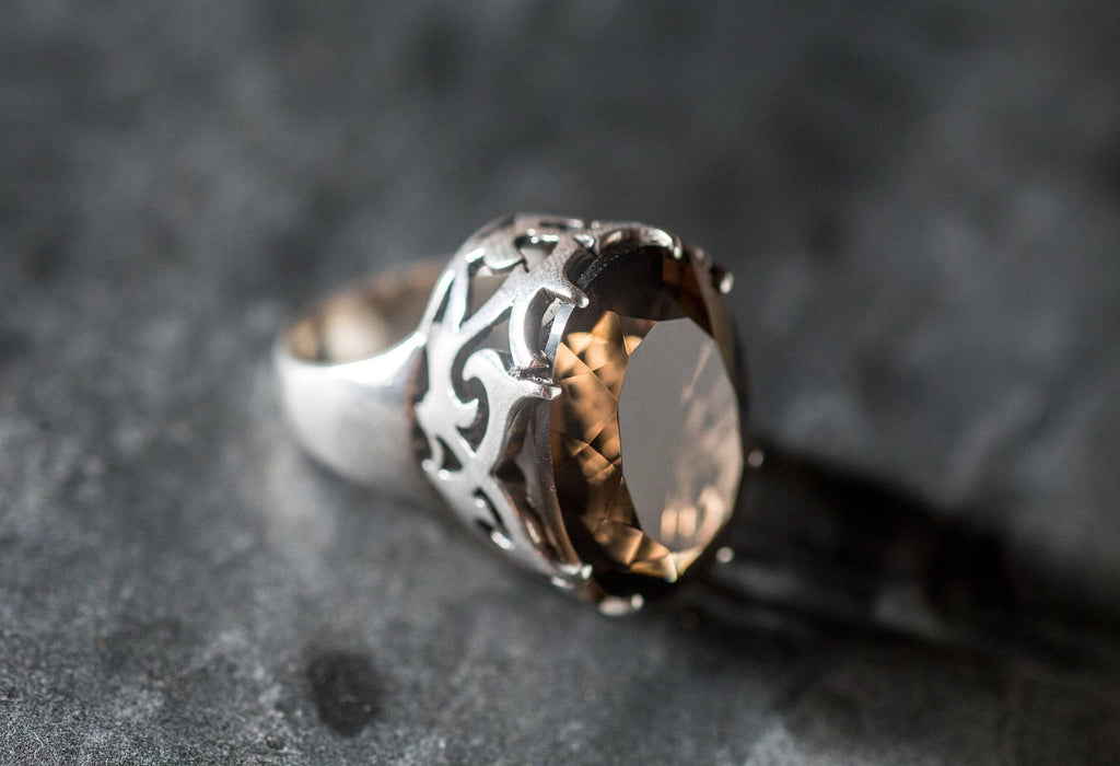Smoky Topaz Silver Ring - Large Oval Ring - Statement Smoky Topaz Ring –  Adina Stone Jewelry