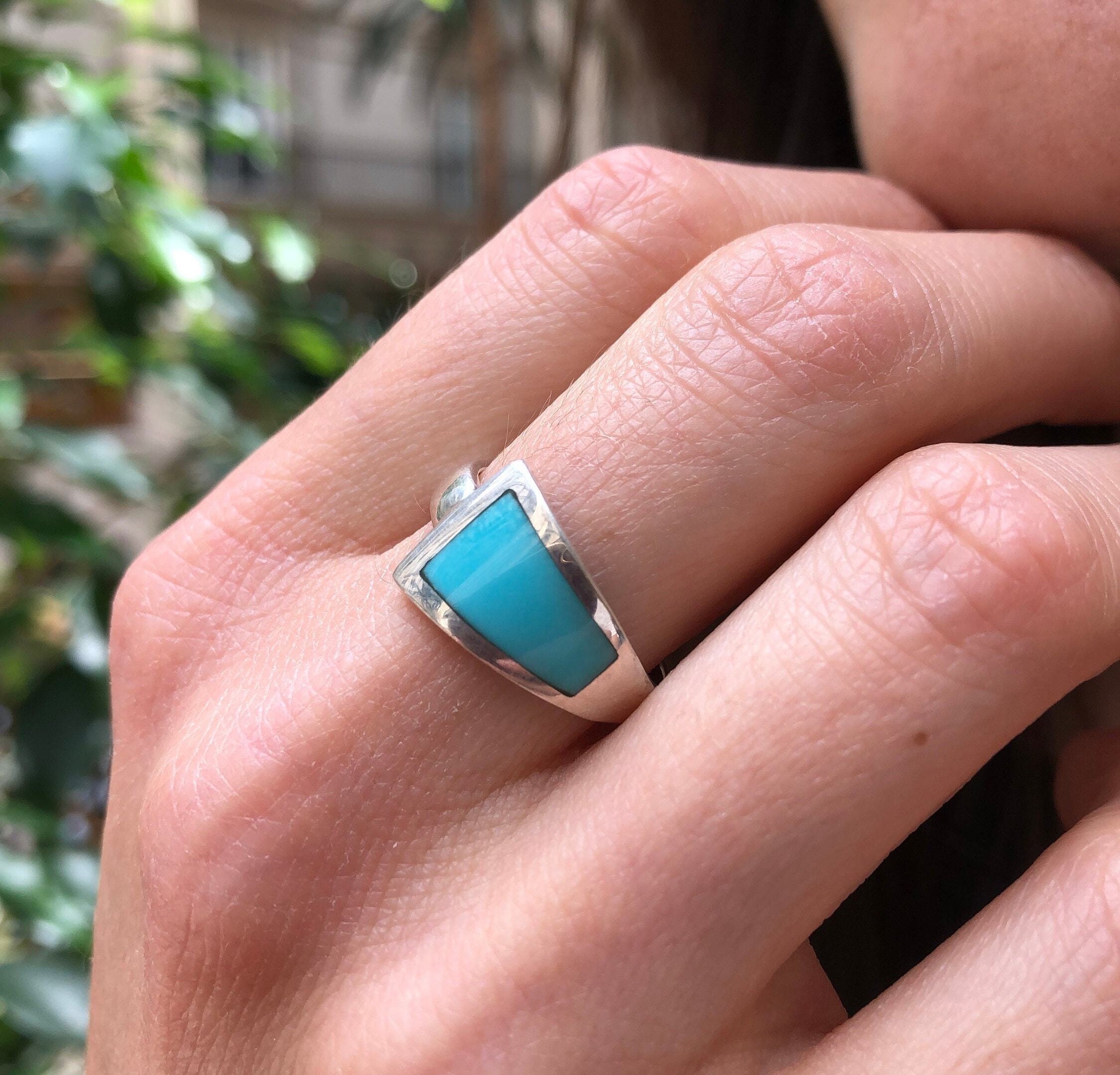 Turquoise Ring, Natural Turquoise, Asymmetric Band, December Birthstone, Sky Blue Band, Wide Blue Band, Artistic Ring, Solid Silver Ring