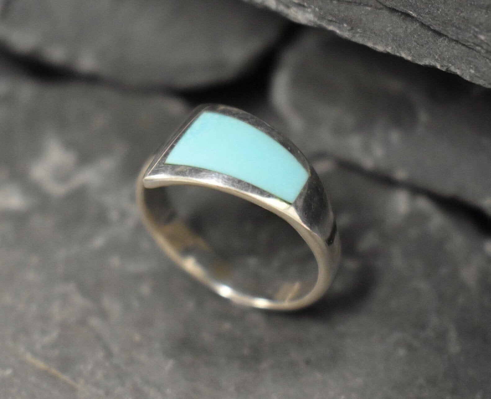Turquoise Ring, Natural Turquoise, Asymmetric Band, December Birthstone, Sky Blue Band, Wide Blue Band, Artistic Ring, Solid Silver Ring