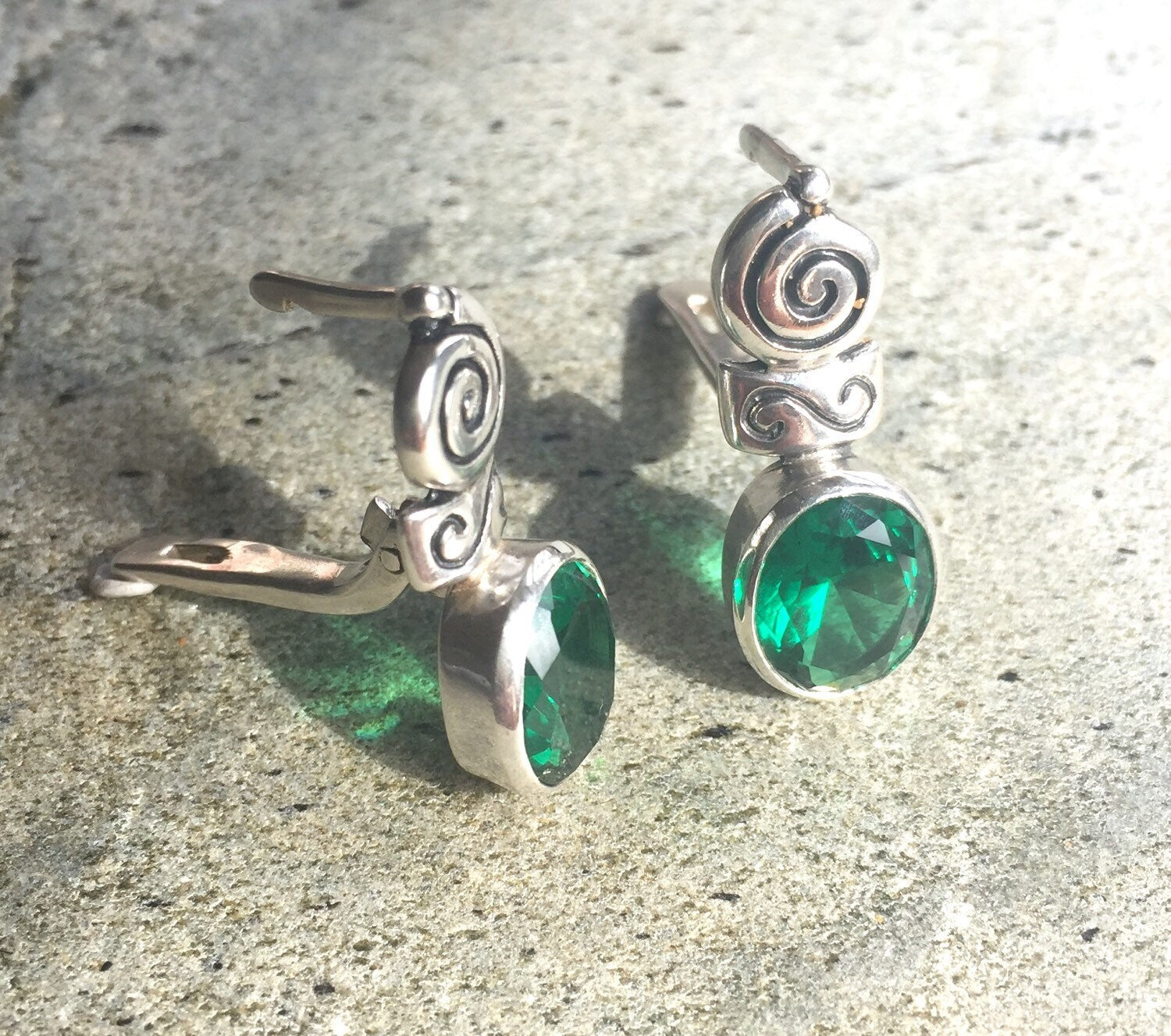 Created Emerald Earrings made in 925 Sterling Silver with Oval Created Green Emerald in Bezel setting, May Birthstone gift idea, symbolizes, ideal for everyday wear and perfect for birthday gifting and special occasions.