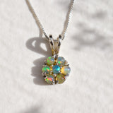 Fire Opal Pendant - Natural Ethiopian Opal Necklace, Gold Flower Pendant