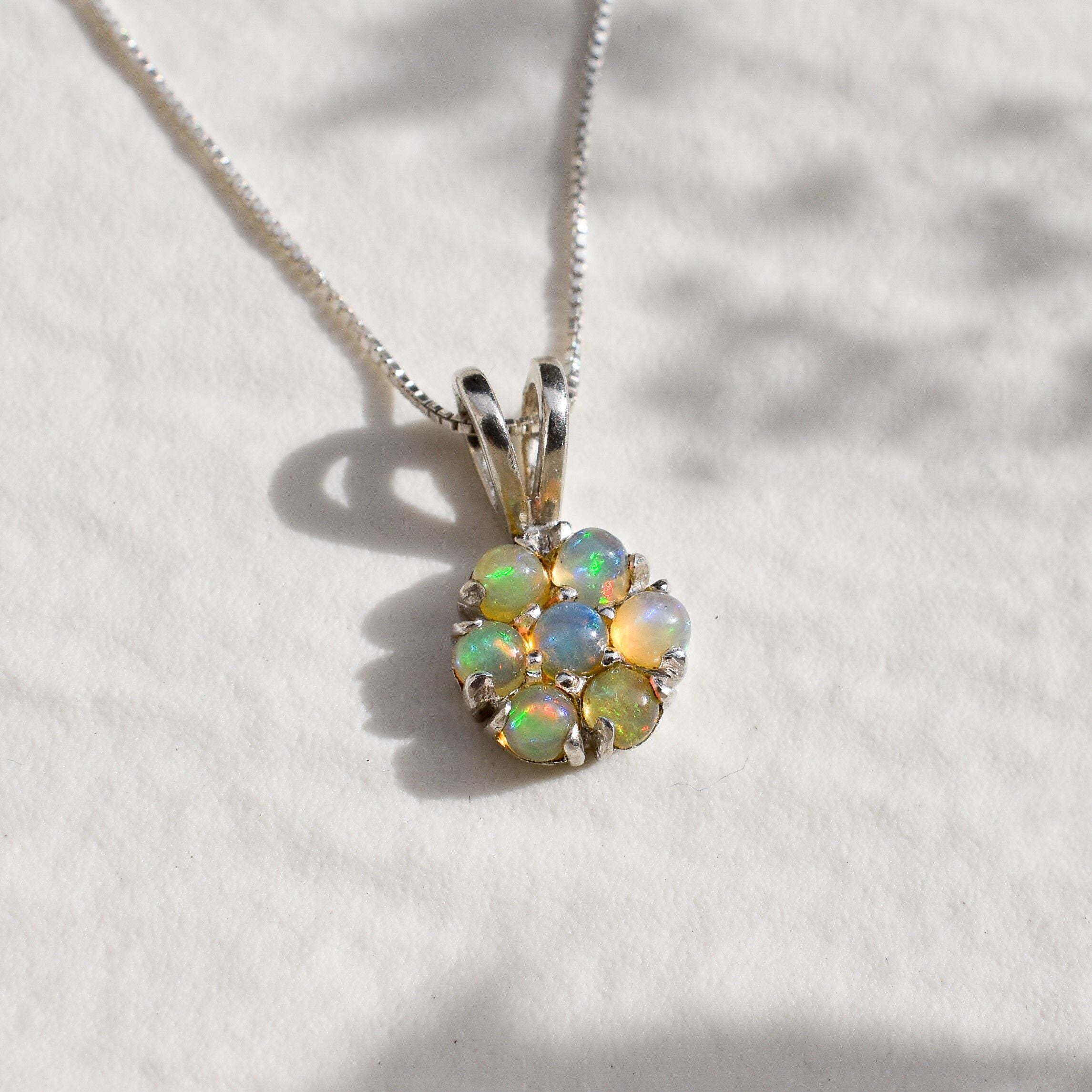 Opal Pendant, Ethiopian Opal Pendant, Natural Opal, Opal Flower Pendant, Fire Opal Pendant, Vintage Flower Pendant, October Birthstone