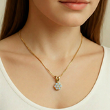 Fire Opal Pendant - Natural Ethiopian Opal Necklace, Gold Flower Pendant